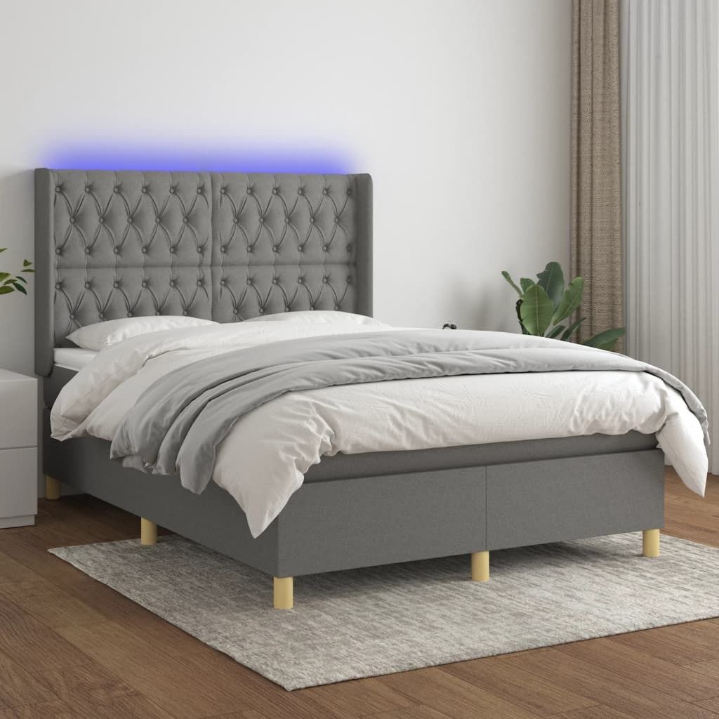 The Living Store Boxspringbett mit Matratze & LED Dunkelgrau 140x190 cm Stoff