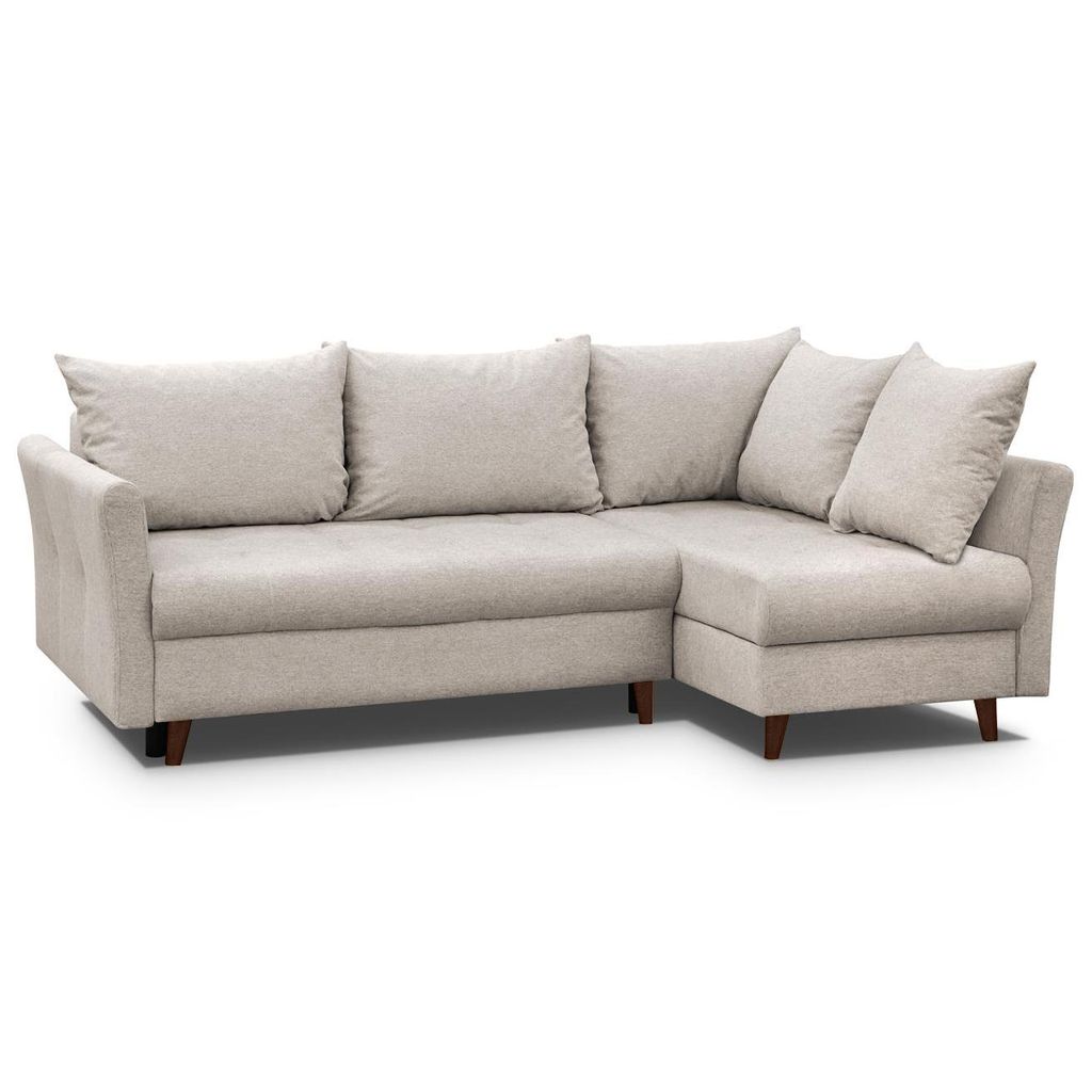 Ecksofa NERON - Couch L-form mit Schlaffunktion & 2x Bettkasten, Eckseite rechts, Cappuccino, Wenge-Füße