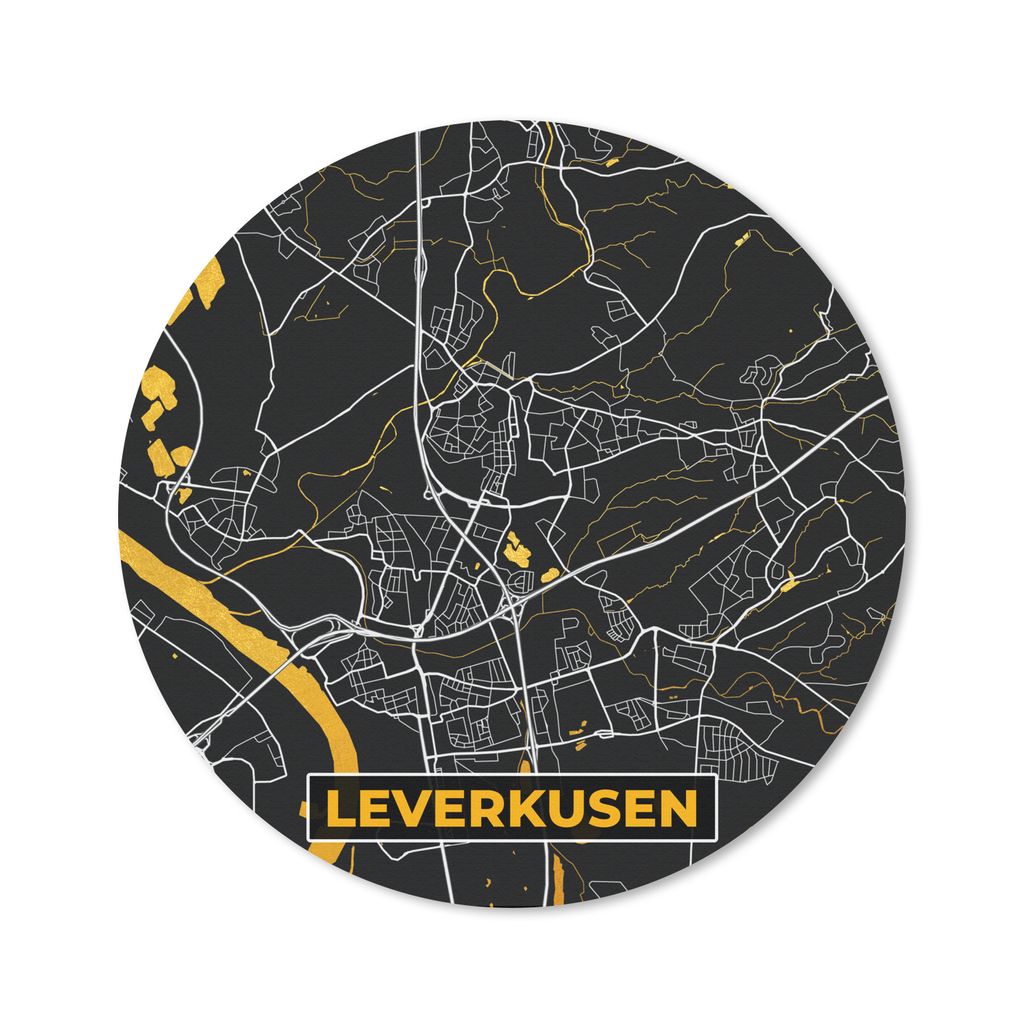 MuchoWow Mauspad Mousepad Leverkusen - Gold - Stadtplan - Deutschland - Karte 40x40 cm - Mousepads - Maus Mat - Pad - Mausunterlage - Schreibtisc...