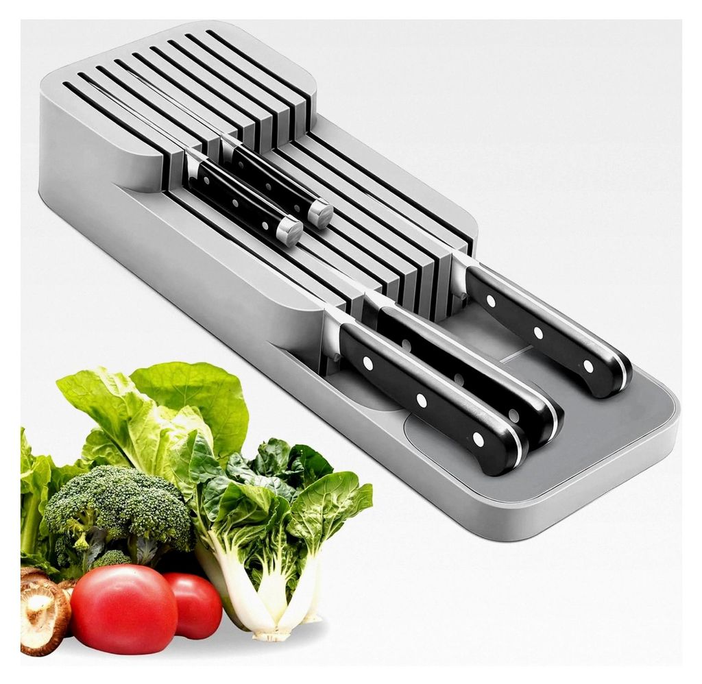 Zweistufiger Schubladenorganizer für Messer mit Schlitzen, geeignet für 9 Messer, ideal für Küchenschubladen und Arbeitsflächen