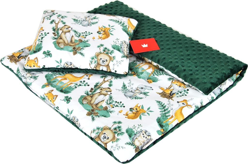 BABYLUX Babydecke MINKY PLÜSCH Kinderwagen 75x60cm MP123 - Grün + Wald Tiere