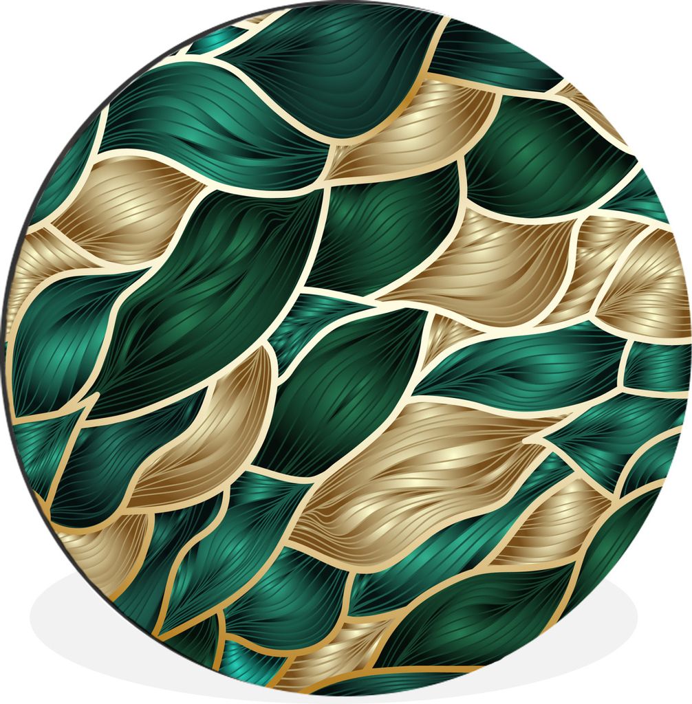 MuchoWow Aluminium Wandkreis Abstrakter Hintergrund mit Gold und Grün Ø 60 cm Wanddeko Modern Wohnzimmer - Wand Kreis - Wandbild - Schlafzimmer...