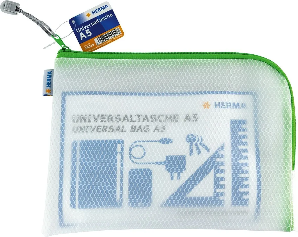 Custodia Attrezzi e Minuteria HERMA 20010 A5 Verde - Zip Rinforzata