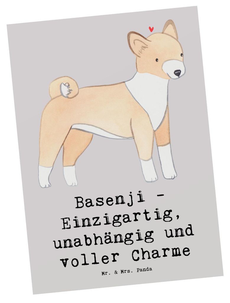 Mr. & Mrs. Panda Postkarte Basenji Charme - Grau Pastell - Geschenk, Grußkarte, Ansichtskarte, Fotokarte, Ansichtskarten, faszinierend, Hundeliebh...