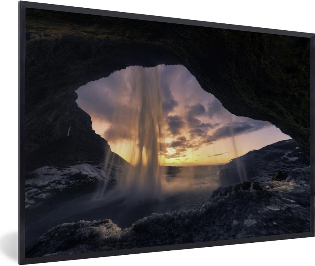 MuchoWow MuchoWow Gerahmtes Poster Wasserfall - Himmel - Höhle 60x40 cm - Poster mit zchwarzem Bilderrahmen - Printing - Wanddeko Schlafzimmer