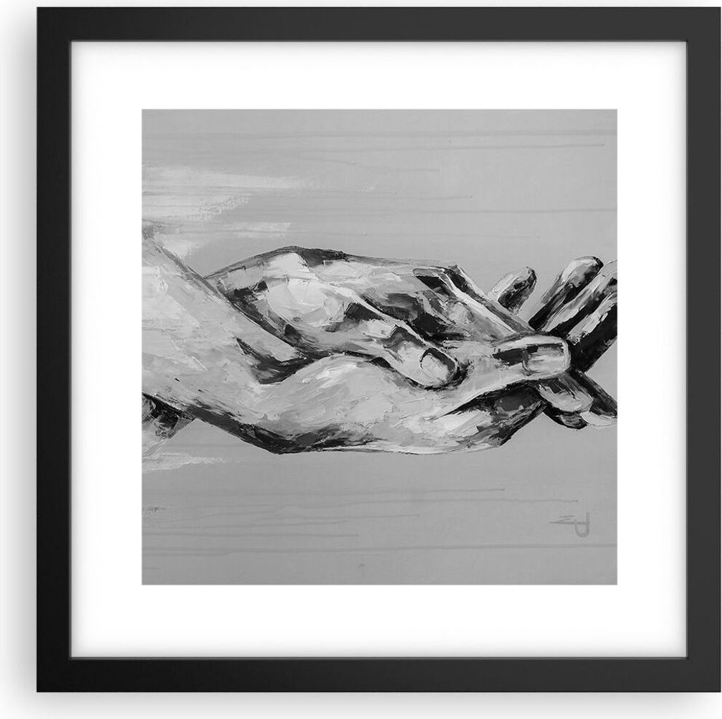 Gerahmtes Poster - Schwarzer Rahmen - Handschriftlich Hände Schwarzweiß - 30x30 cm - Wand Bild - Wanddeko - Wandbilder - Kunstposter - Wandposter...
