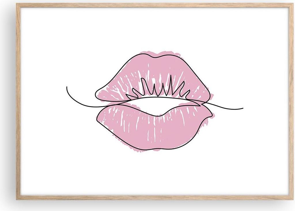 Gerahmtes Poster - Rahmen in heller Eiche - Mund Bild Modern - 100x70 cm - Wand Bild - Wanddeko - Wandbilder - Kunstposter - Wandposter - Bilderrah...