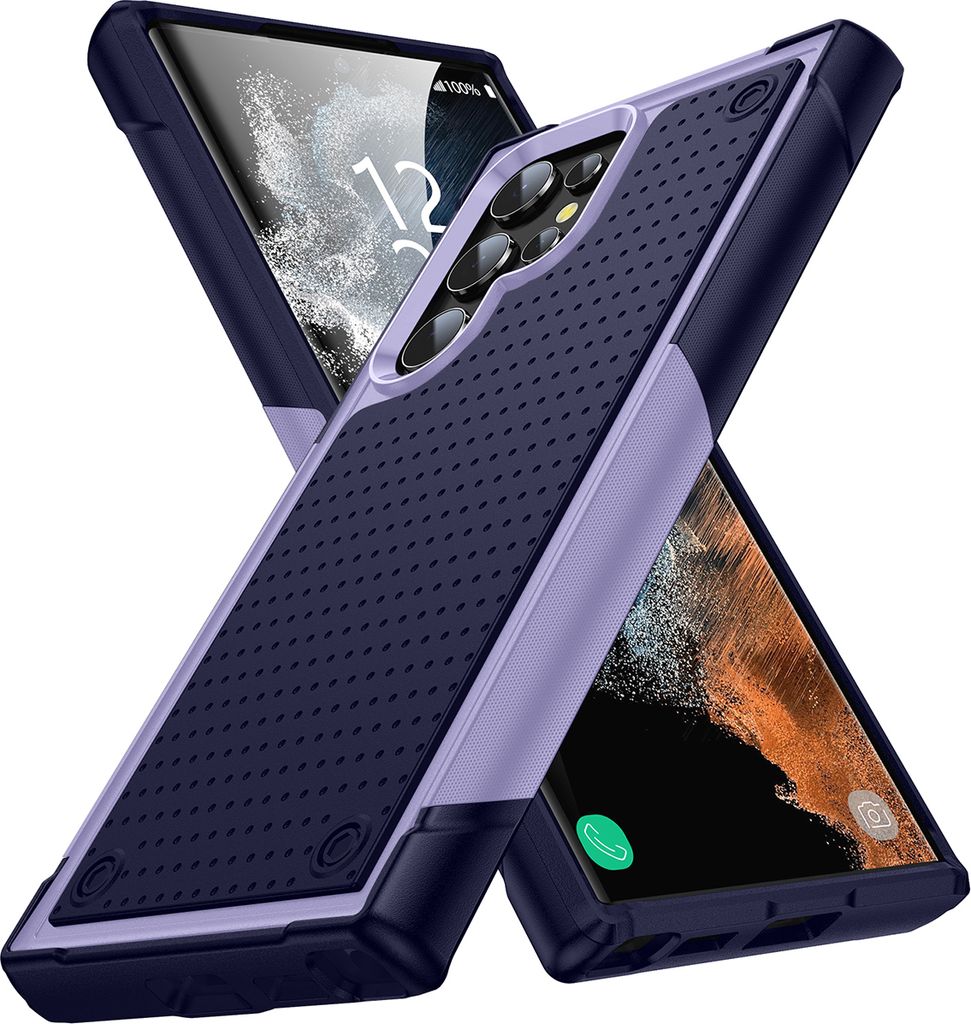Für Samsung Galaxy S22 Ultra 5G Hülle Militärqualität Stoßfest Hybrid 2 in 1 Hart PC Weich TPU Handyhülle Lila Blau