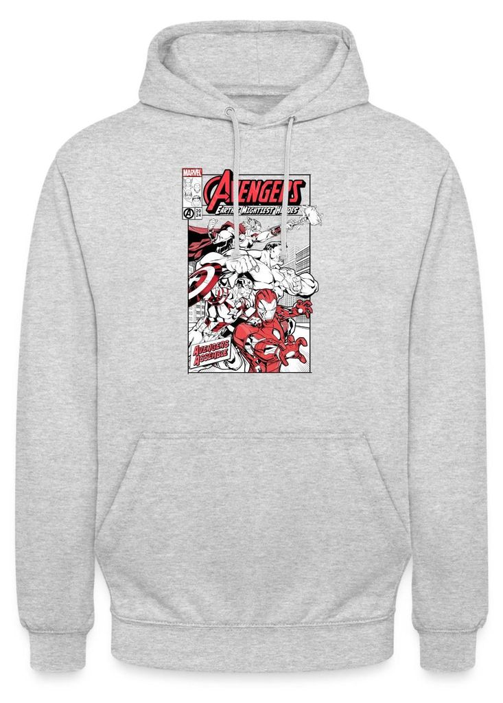 Spreadshirt Avengers Assemble Helden Comic-Motiv Uni Hoodie, XXL, Hellgrau meliert