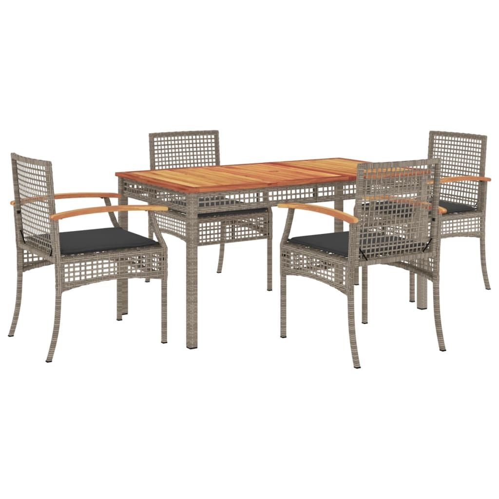 vidaXL 5-tlg. Garten-Essgruppe mit Kissen Grau Poly Rattan