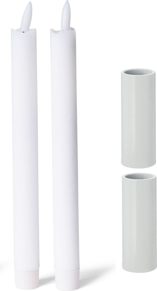 Novaliv 2er-Set Stabkerzenhalter Kerzenständer magnetisch WEISS 2,8x5cm LED-Premium Stabkerzen Tafelkerzen Echtwachs Flackereffekt Adventskranzke...
