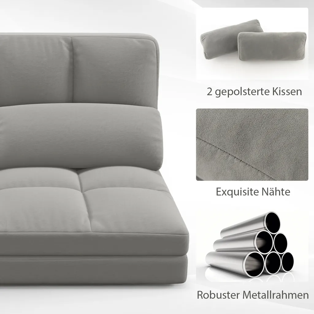 Canapé-lit bas pliable COSTWAY en velours gris avec dossier réglable - 6