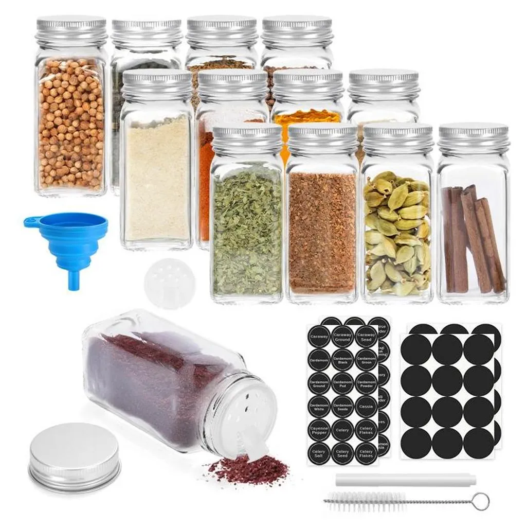 Bettizia Set 12 Barattoli Spezie Vetro 120ml Quadrati Accessori Cucina