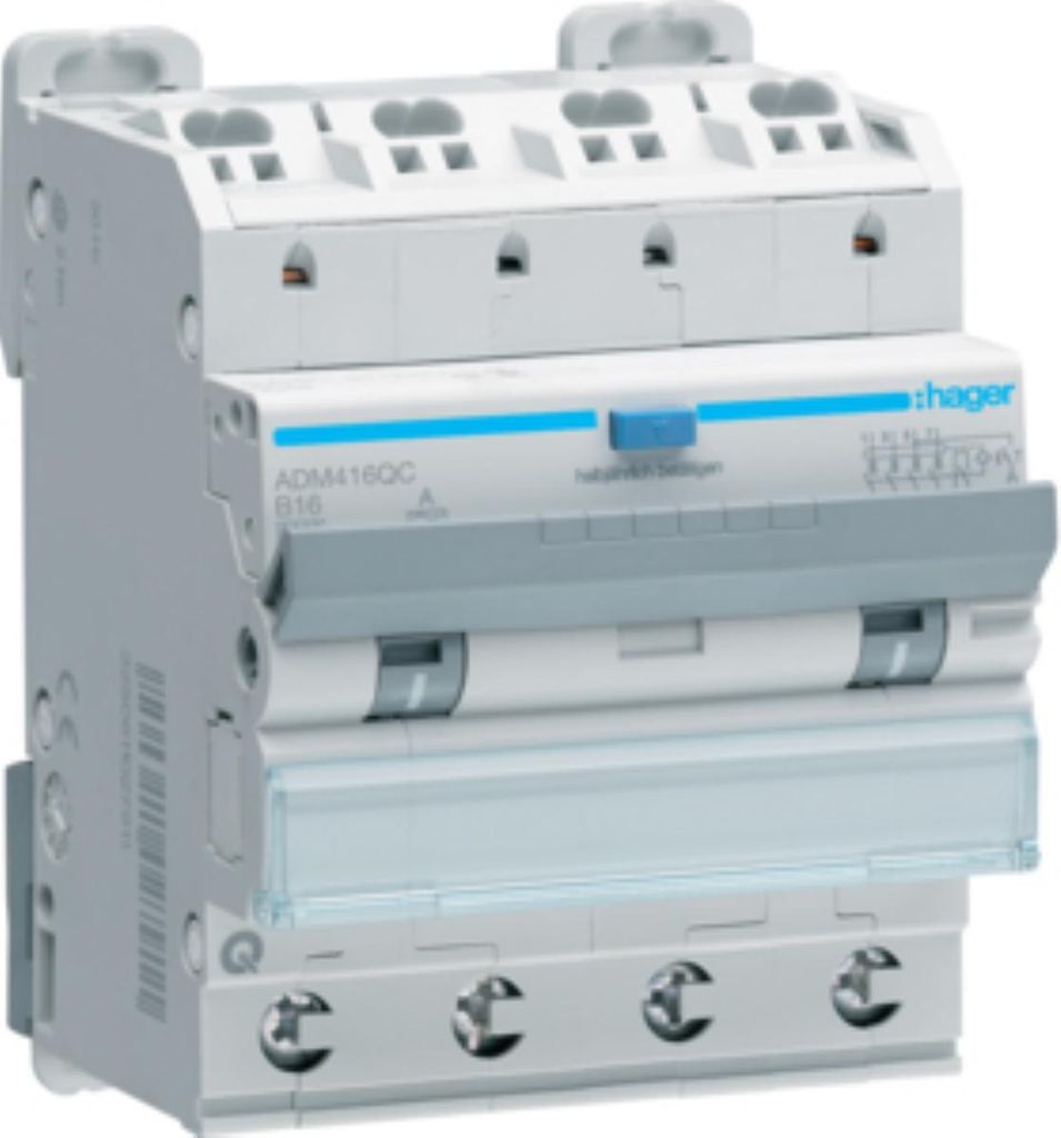 HAGER Fehlerstrom-Leitungsschutzschalter 4P 6kA B-16A 30mA Typ A QC/QB
