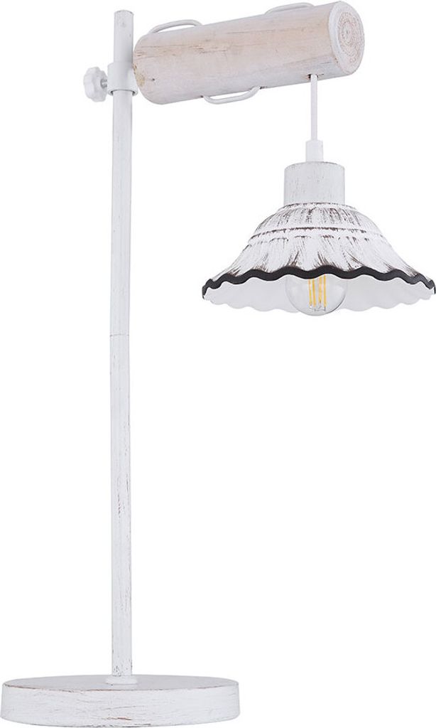 Tischleuchte, höhenverstellbar, Holz, weiß getüncht, H 55 cm