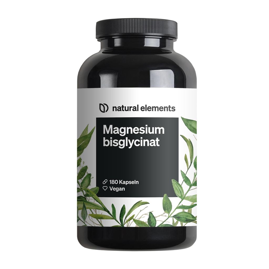 natural elements Magnesiumbisglycinat – Chelatiertes Magnesium – 180 Kapseln – 300mg Magnesium/Tag