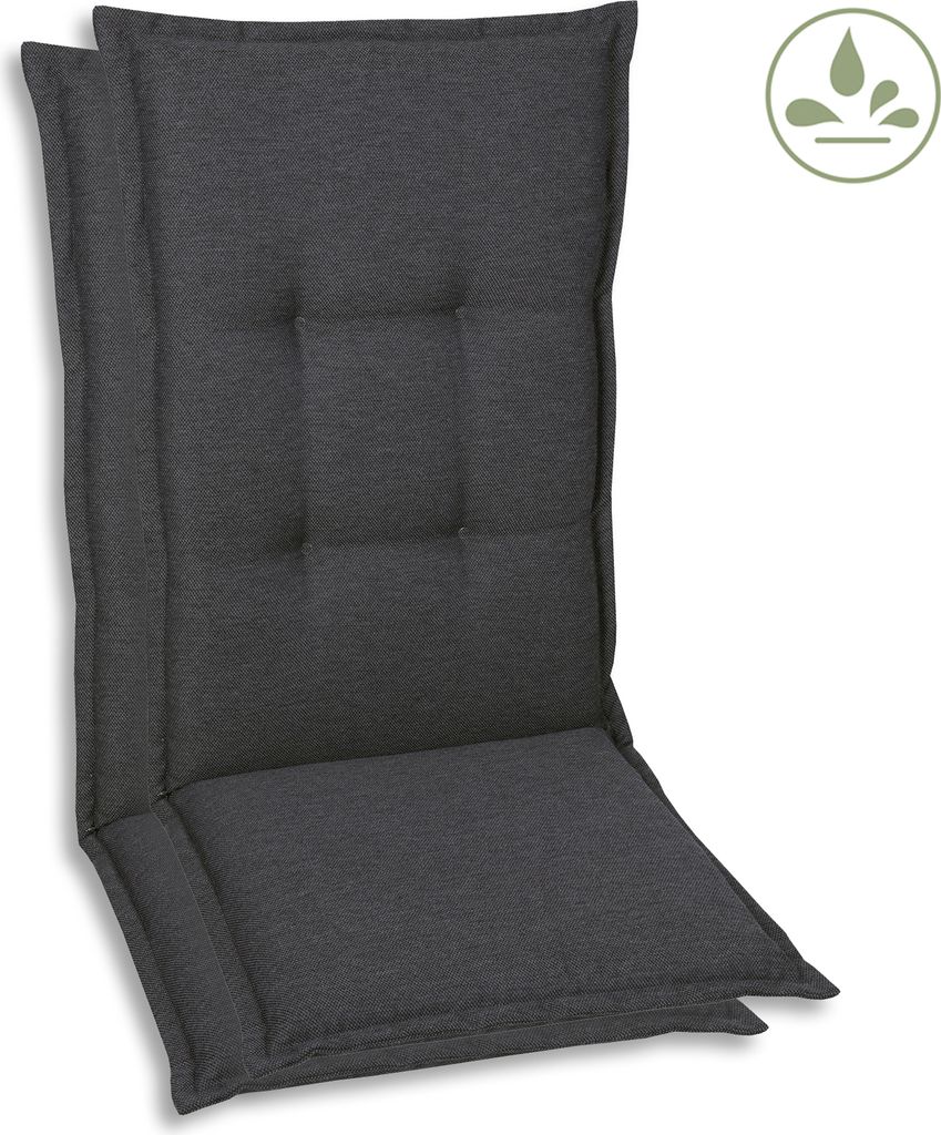 GO-DE Textil, Sesselauflage Mittellehner, 2er Set, Farbe: grau, Maße: 108 cm x 50 cm x 7 cm, Rueckenhoehe: 60 cm