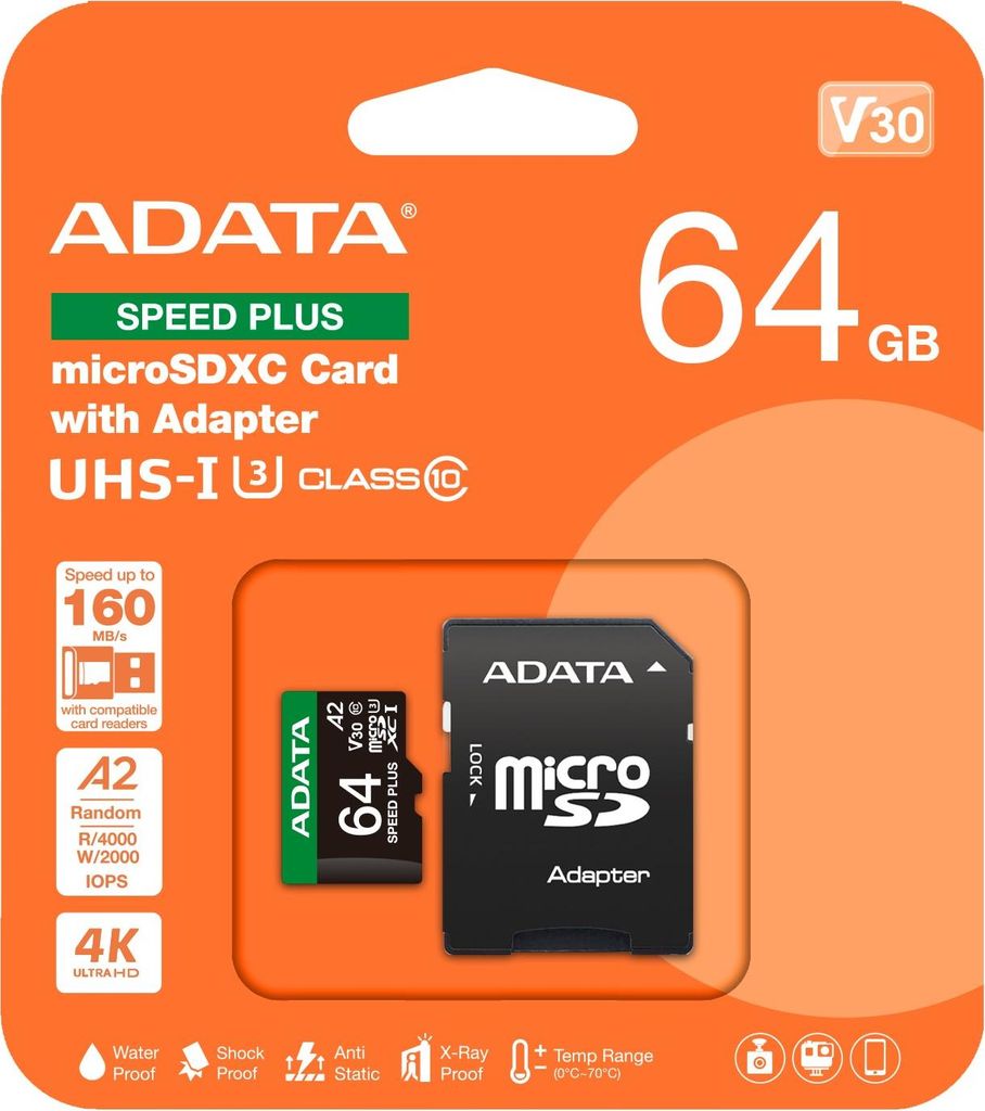 ADATA SPEED PLUS microSDXC 64 GB, Speicherkarte, (UHS-I U3, Class 10