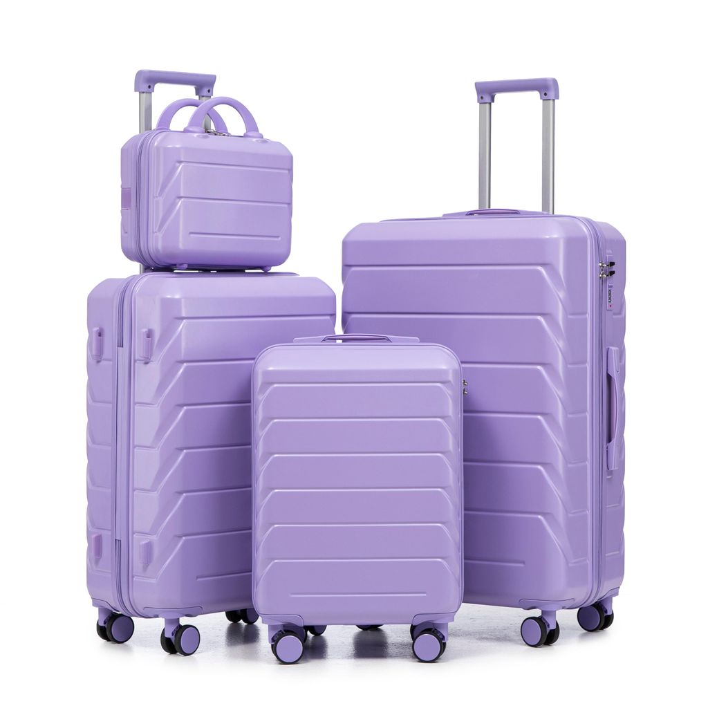 LVHOM Hartenschalenkoffer-Set 4-teilig aus ABS-Hartschale, 14"-19"-24"-28"-Set mit 360° Rollen, Reisekoffer-Set, Trolley Set wasserdicht, Lila