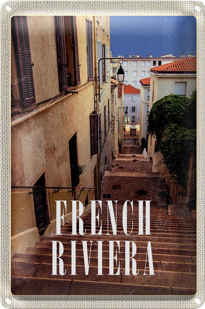 Blechschild Reise 20x30cm French Riviera Architektur