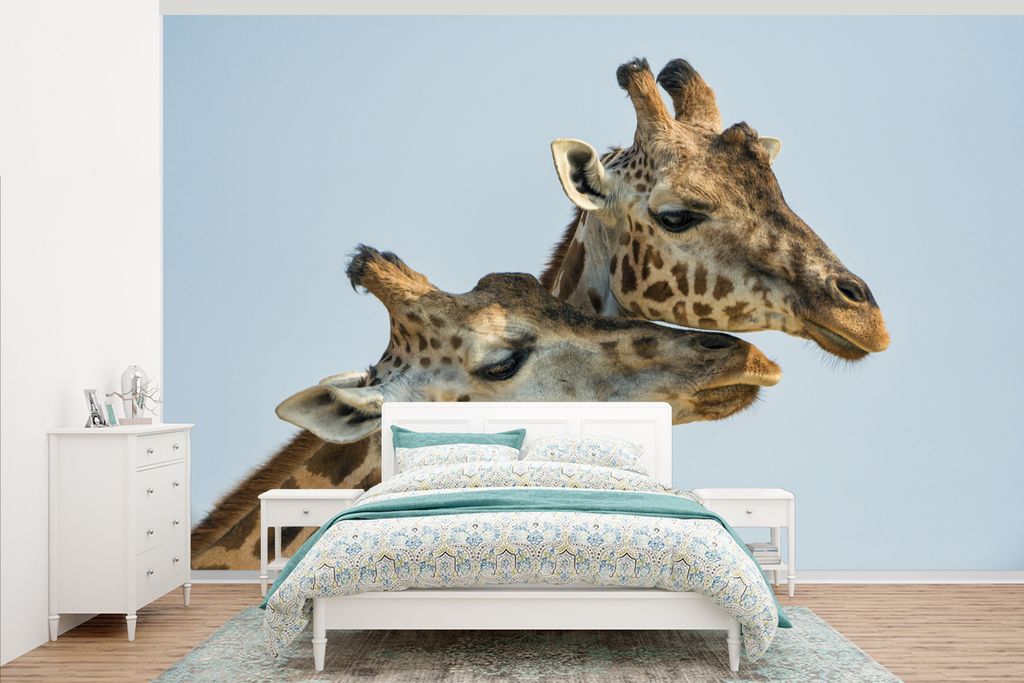 MuchoWow Fototapete für Wohnzimmer oder Schlafzimmer Wandtapete Vinyl Motivtapete Giraffen - Tiere - Himmel - 375x240 cm - Wand Tapete