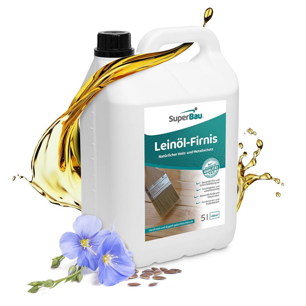 Superbau Leinölfirnis 5 Liter NATUR Leinöl Firnis Holzöl AUßEN & INNEN Holzschutz Holzpflegeöl