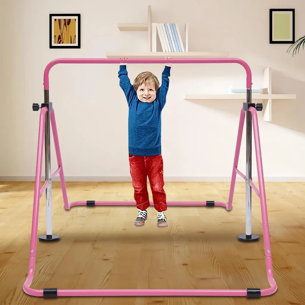 Barre de gymnastique rose pliable 5 hauteurs - Structure stable enfant