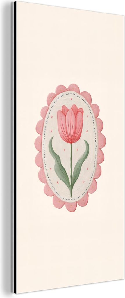 MuchoWow Wanddekoration Metall Metallbild Wandkunst 40x80 cm Tulpe - Rahmen - Oval - Illustration MuchoWow Aluminium Gemälde - Wanddekoration - In...
