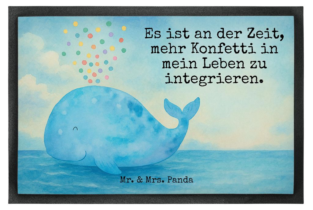 Mr. & Mrs. Panda Schmutzmatte Wal Konfetti Design 40 x 60 cm - Weiß - Geschenk, Abnehmen, Fußabtreter, Fussmatte, Wale, Schmutzfänger, Trennung,...