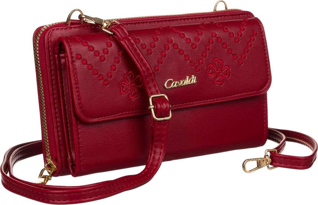4U Cavaldi | Stilvolle Handtasche-Brieftasche, mit langem Riemen, Rot, 18.5x11 cm