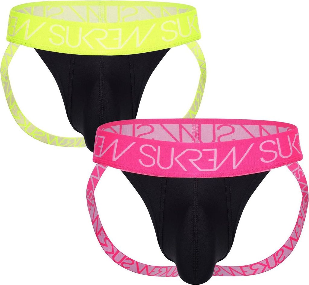 SUKREW Jockstrap Multipack 1x Underground Black/Acid Yellow + 1x Underground Black/Elect Pink - Größe XL