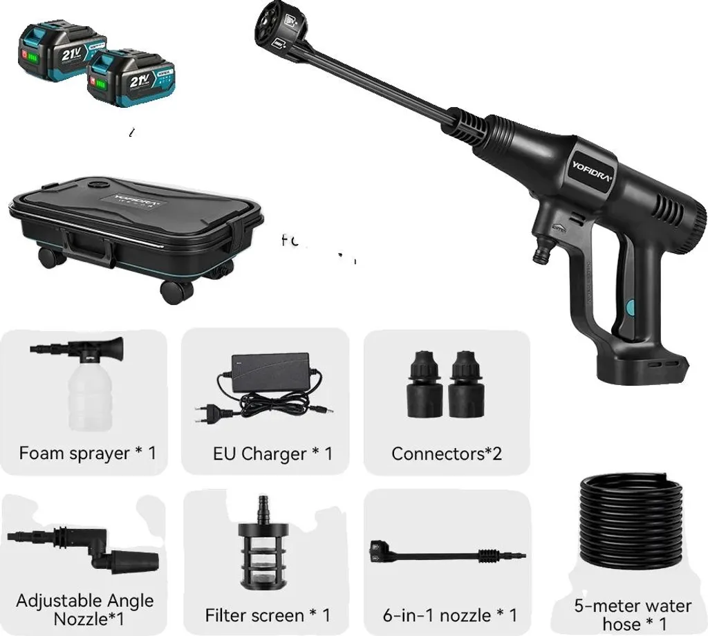 Nettoyeur haute pression sans fil 21V, moteur brushless avec 2 batteries