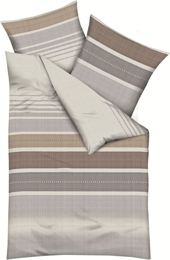 JACK by Kaeppel Fein Biber Bettwäsche 2tlg. Structure Nougat Streifen Grau Beige Braun versch. Größen 100% Baumwolle, Größe:135x200cm Bettwäsche