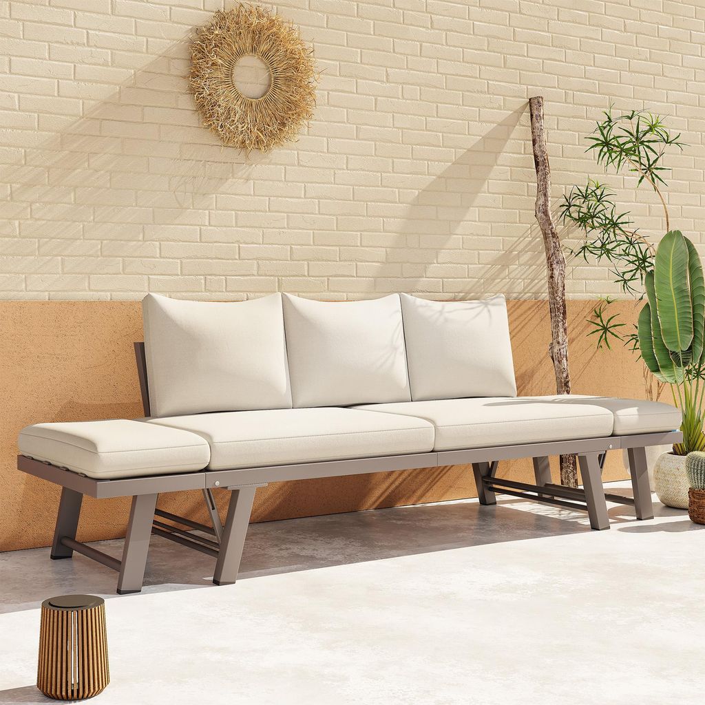 okwish Garten-Sofa Dreisitzer-Sofa it Auflagen und klappbaren Armlehne Outdoorsofa mit Liegefunktion Gartenmöbel-Set Loungesofa für Garten und Te...