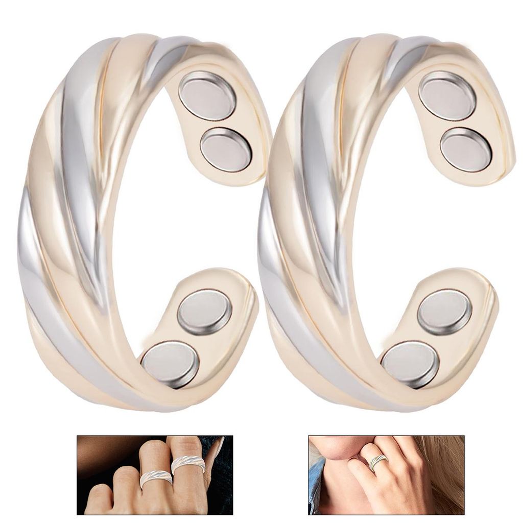 Kupfer Ring, 2er-Packung,57.5mm, aus reinem Kupfer für Damen, Magnetring mit 3500-Gauss-Magnet