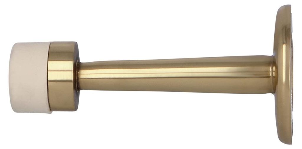 Türstopper zur Wandmontage | Durchmesser 19 x 75 mm | Messing | Polierte Oberfläche | Weißes Gummi | Wandmontage | Inkl. Befestigungsschrauben