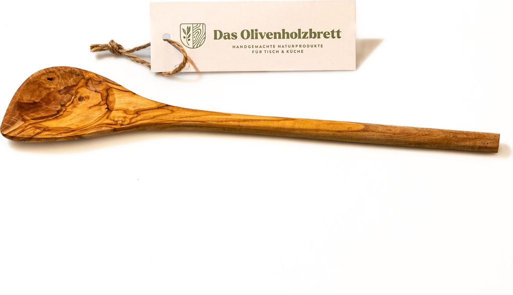 Pfannenwender aus Olivenholz mit Mulde, Ecke und runder Stil 35 cm