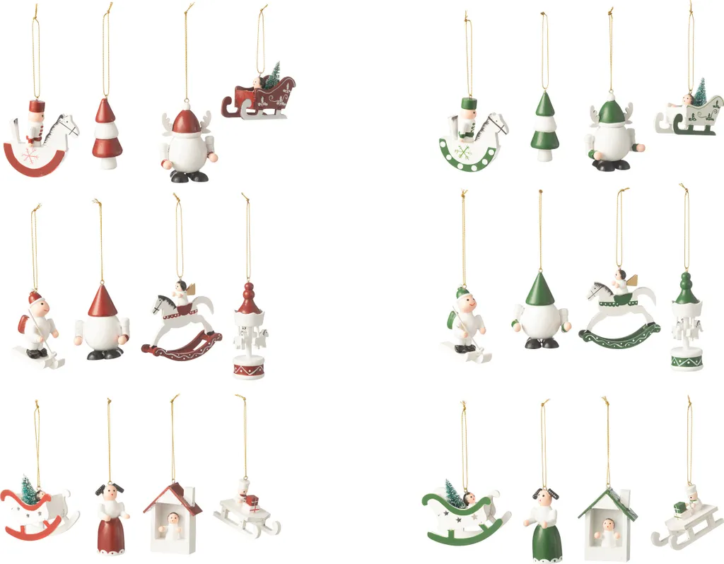 Suspensions Noël Bois Rouge et Vert J-Line - Set de 12 Pièces Design