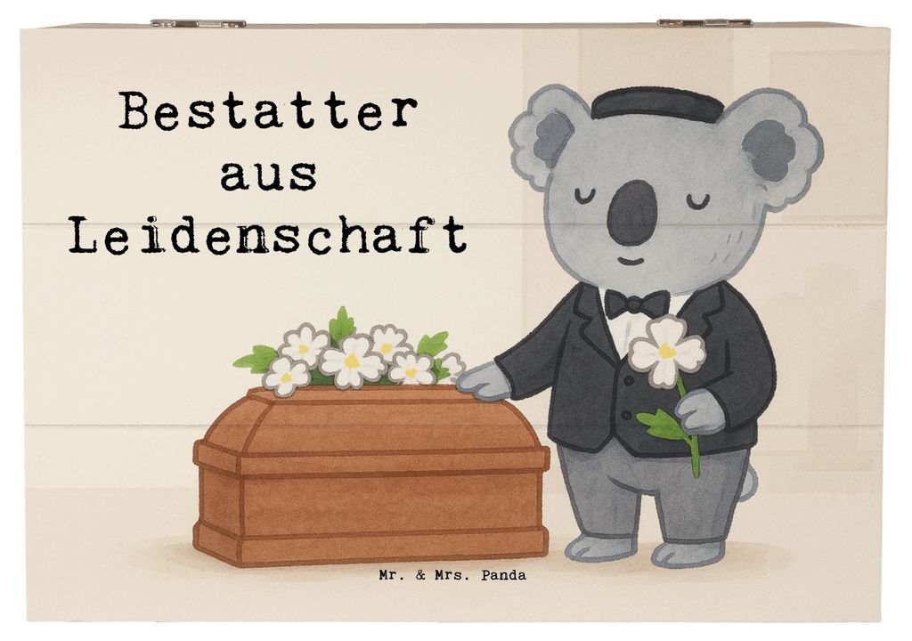 Mr. & Mrs. Panda Box Bestatter Leidenschaft Design 22 x 15 cm - Weiß - Geschenk, Kiste, Schatzkiste, Aufbewahrungsbox Holz, Holzkiste, Geschenkbox...