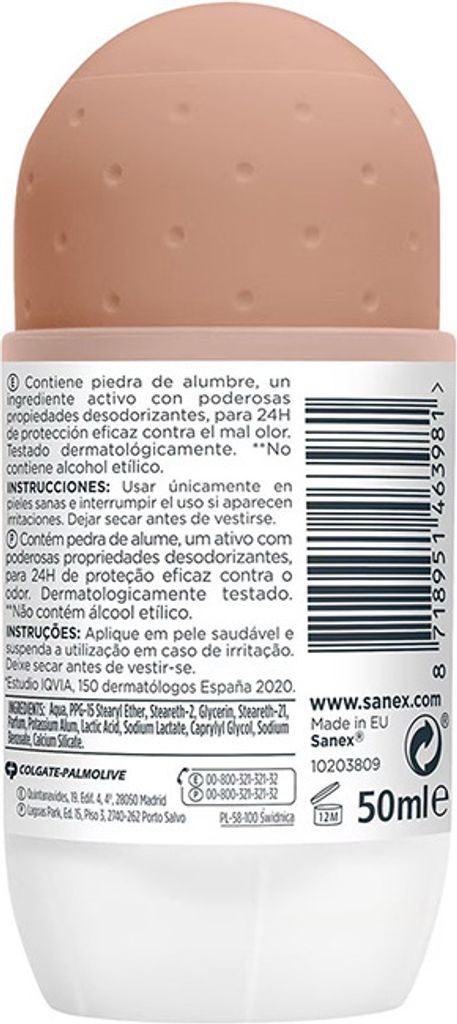SANEX Natur Protect Deo Roll-On – Mit Alaunstein, 24h Schutz, Für Empfindliche Haut, 50 Ml