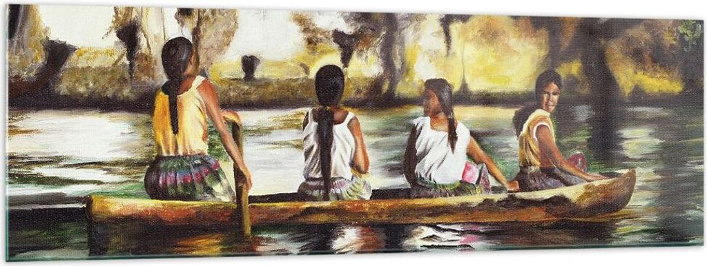 Bilder auf glas - Frau Wasser Boot - 160x50cm - Glasbilder - Wandbilder - Kunstdruck - zum Aufhängen bereit - Wanddekoration aus Glas - Glas Bilde...