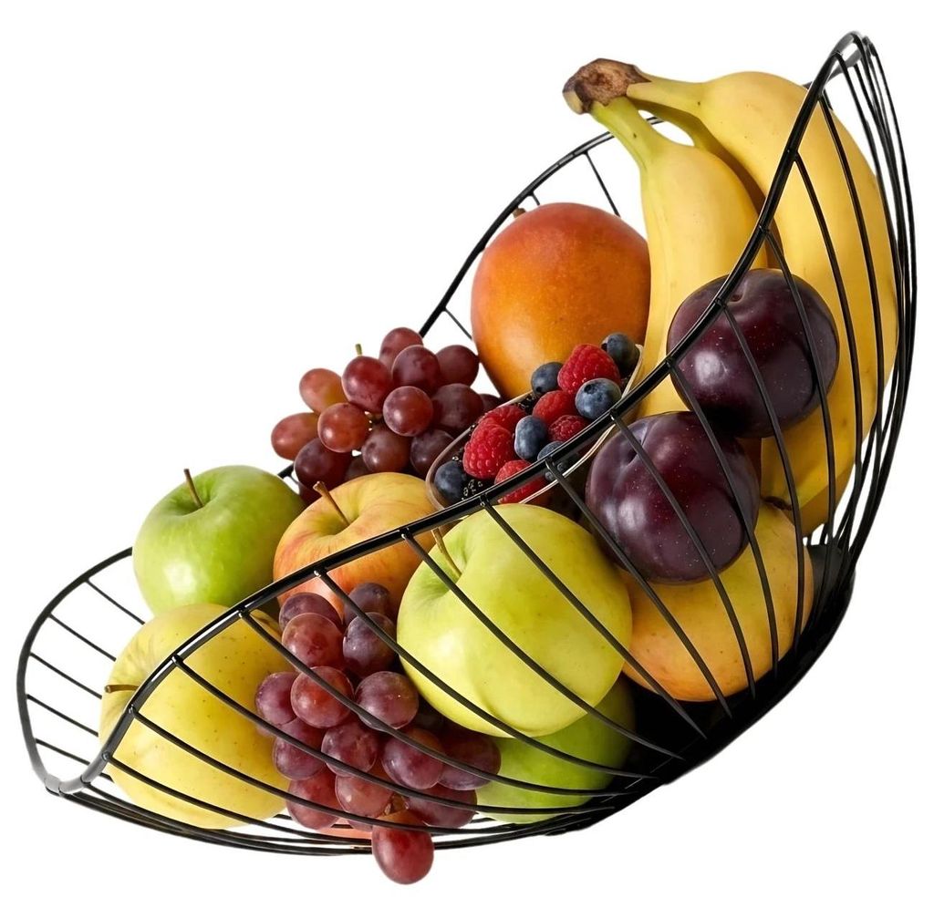 Corbeille à fruits, métal noir, panier de cuisine moderne, Image du produit 