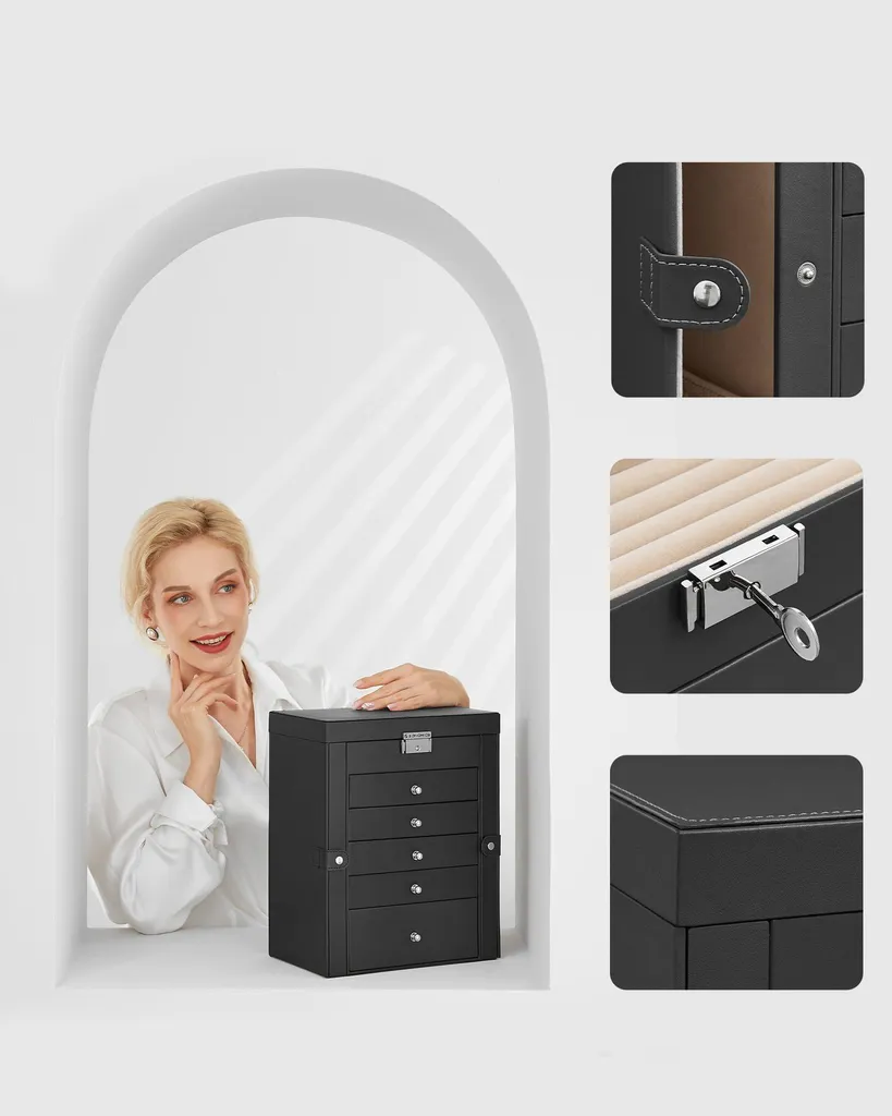 Boîte à bijoux JBC152B01 - Coffret de rangement noir pour bagues - 9