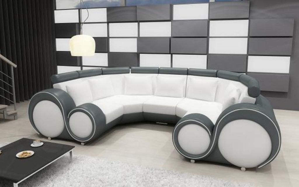 XXL Wohnlandschaft Ledersofa Design Polster Garnitur Couch Ecksofa Big Sofa +USB