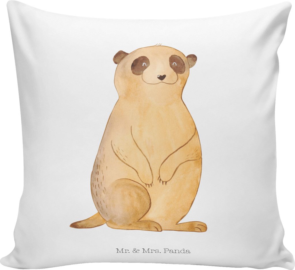 Mr. & Mrs. Panda Deko Kissen Erdmännchen - Weiß - Geschenk, Kleines, Kuschelkissen, Afrika, Spruch, 40x40, Reisen, Wildtiere, Roadtrip, Sofakisse...