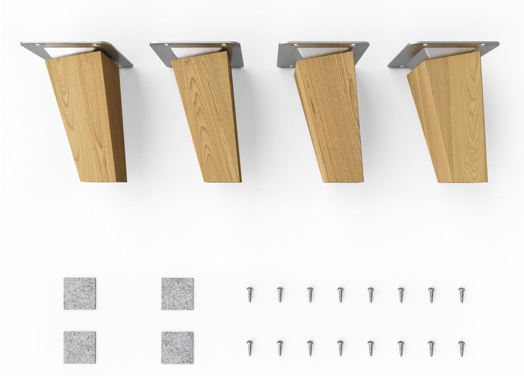 4x sossai Holzfüße eckig - schräge Ausführung 10cm Eiche Produktbild 