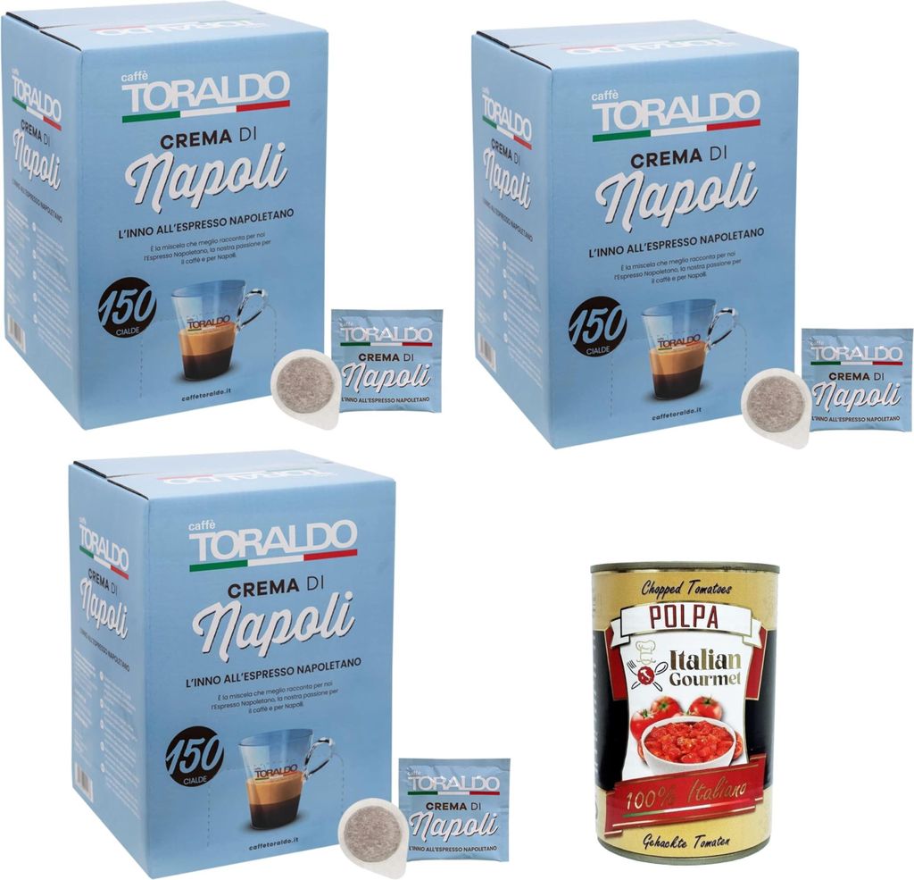 Caffè Toraldo Crema di Napoli E.S.E. Pads – 3 x 150 Stück (450) 44 mm | Neapolitanische Röstung, kräftig & cremig – einzeln verpackt, ESE k...