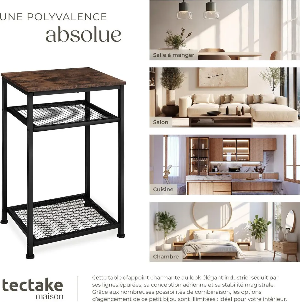 Table d'appoint YORK gain de place - Solution rangement bois foncé rustique