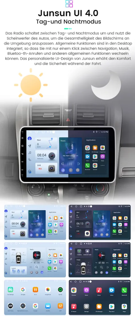 Autoradio 1 DIN Android 15 Schermo 360° 2+64GB DAB+ Wireless CarPlay - 9