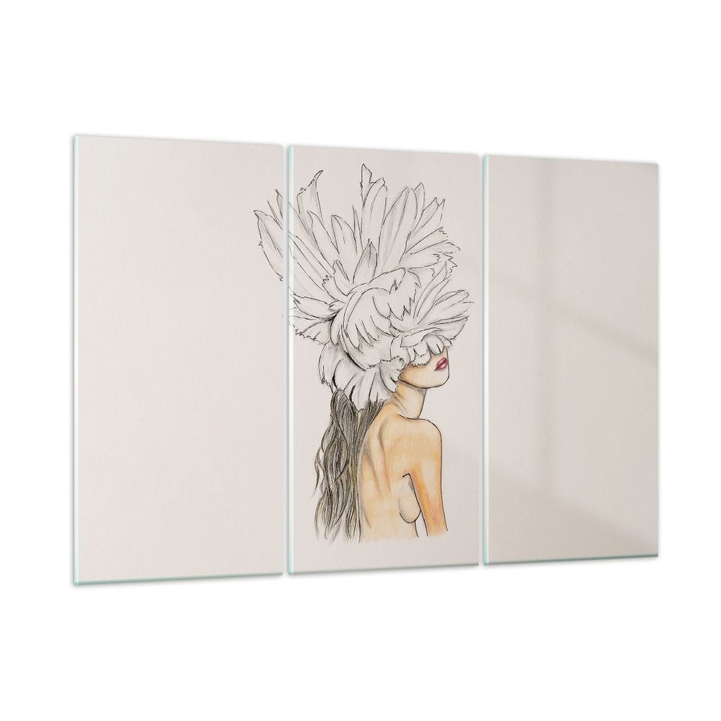 Bilder auf glas - 3 Teile - Mode Frau Zeichnung - 165x110cm - Glasbilder - Wandbilder - Bilder - zum Aufhängen bereit - Wanddekoration aus Glas - ...